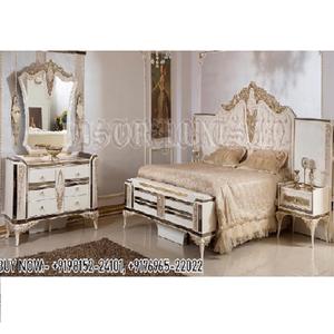 French Style <b>White</b> Gold Polish Bedroom Furniture Stylish Hand Carved Bed with <b>Side</b> <b>Tables</b> Italian Carved Classic Bedroom Set - Product Image 1
