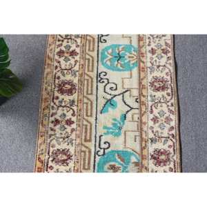 Tradicional Beige azul 1,7X8,1 pies de lana hecha a mano alfombra turca Patchwork rectángulo diseño a rayas para sala de estar látex para casa - Product Image 5