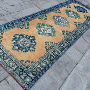 Alfombra de 4.1x11.5 pies, Alfombra Turca Vintage, Alfombra de Lana Azul - Product Image 3