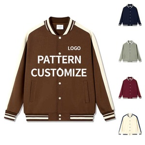 Unisex de alta calidad 380 GSM lana satén tela High Street Drop Shoulder Varsity chaqueta transpirable con capucha Stand Collar para invierno - Product Image 1