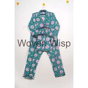 Conjunto de pijama de bebé de algodón para mujeres y niñas de talla grande Casual lavado hasta la rodilla con decoración de patrón - Product Image 6