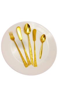 Design attrayant métal plaqué or brillant poli cuillère fourchette couteau ensemble de couverts avec longue poignée en relief et rectangulaire - Product Image 6