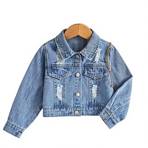 Veste en jean déchirée pour femme avec détails déchirés, boutonnée sur le devant, style décontracté, pour l'automne, couleur unie, tissu en coton, élégante - Product Image 1