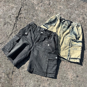 กางเกงขาสั้นผ้าเกล็ดปลาเทอร์รี่วินเทจสำหรับผู้ชายเสื้อผ้าแนวสตรีทผ้าคอตตอนฟอกสีผ้าบลีซใช้ซักได้100เปอร์เซนต์ออกแบบโลโก้ได้ตามต้องการ - Product Image 1