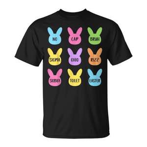 T-shirt unisexe à manches courtes et col rond en coton pour adultes, motif lapin et œuf de Pâques, imprimé numérique, idéal pour les fêtes - Product Image 1