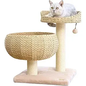Meubles en osier naturel minimaliste pour chat bol en corde de papier arbre à chat avec perchoir pour chats d'intérieur meubles de maison - Product Image 5