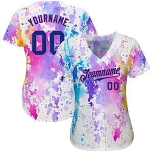 Camiseta de Béisbol Personalizada Blanca con Diseño de Patrón 3D en Rosa Real, Auténtica, Transpirable, Estampada, Talla Grande - Product Image 3