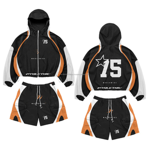 ชุดเซ็ตเสื้อแจ็คเก็ตและกางเกงขาสั้นผู้ชายแบบสั่งทำพิเศษ 2 ชิ้น ชุดวอร์มซิป โพลีเอสเตอร์ กันลม สตรีทแวร์ - Product Image 3