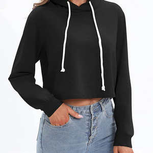 Sudadera con capucha femenina recortada de gran tamaño de alta calidad, logotipo personalizado, ropa de gimnasio al por mayor para mujer, Top corto atlético de invierno - Product Image 4