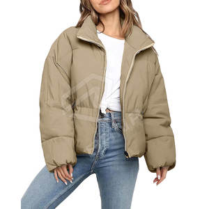 Veste matelassée d'hiver légère pour femmes tissu satiné fermeture à glissière en cuir de mouton respirant imprimé imperméable - Product Image 1