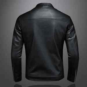 Chaqueta de Cuero para Hombre, Primavera y Otoño, Informal, para Motocicleta, con Protección, Chaqueta de Cuero PU Negra para Motocicleta, Ropa para Hombre - Product Image 4