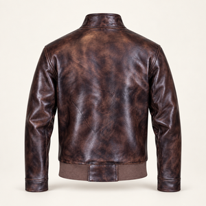 Vintage Brown Leather <b>Jacket</b> <b>Men</b> Stand Collar Zipper Bomber Custom Front Logo Winter Outerwear Waxed Design Waterproof ODM - Product Image 2