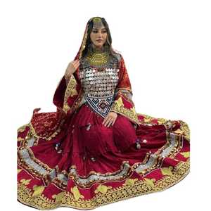 ชุดเดรสงานแต่งงานแบบอัฟกานิสถาน-ปากีสถานสำหรับผู้หญิงมาใหม่  ชุดเดรสสไตล์โบฮีเมียนวินเทจปักลายหนัก  ผลิตจากผ้าไหม - Product Image 1