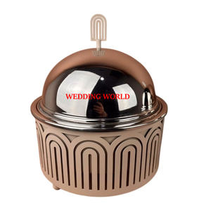 Ensemble de trois casseroles en métal en acier inoxydable Nouveau chauffe-plats élégant Ramadan Forme ronde Cuisine Casserole décorative en métal - Product Image 2