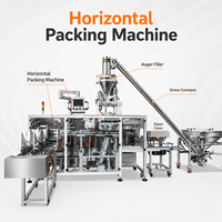Automatische horizontale poederverpakkingsmachine voor voorgevormde plastic ritssluitzakken, inclusief etiketteerapparaat voor de voedingsindustrie