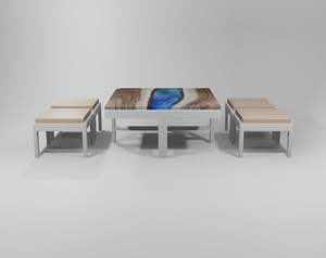 Mesa de Comedor Moderna Cuadrada de Resina Epoxi Hecha a Mano de Lujo para Sala de Estar, con Cubierta de Madera de Acacia, Impermeable, Regalo de Boda, Color Personalizado - Product Image 6