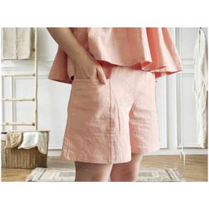 Short en lin pour femme Short chaud taille haute tissé d'été avec vêtements de détente élastiques - Product Image 2