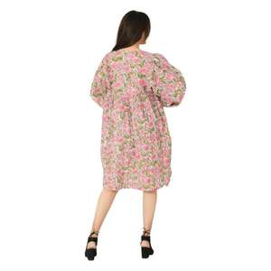 Robe tunique bohème en coton, imprimé floral, dentelle décorative, motifs tissés, respirante, coupe trapèze, pour l'été, manches tissées - Product Image 6