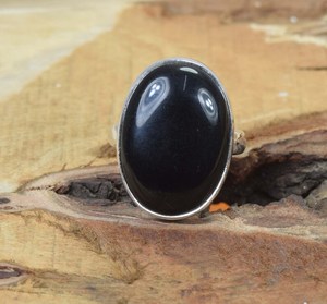 Bague ovale de luxe en argent sterling plaqué rhodium avec onyx noir, faite à la main, élégant cadeau pour femme, taille US 5 - Product Image 2