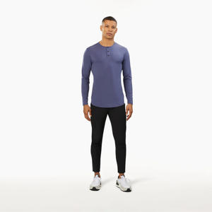 เสื้อทรงหลวมแขนยาวของ Henley Curve Hem <span class=keywords><strong>Moonshadow</strong></span>,ผ้าฝ้าย62% โพลีเอสเตอร์33% ผ้าสแปนเด็กซ์5% ใส่พอดีกับลายเซ็นได้ตามต้องการ - Product Image 3