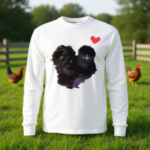 T-shirt a maniche lunghe Silkie Chicken Love, bianca, vestibilità unisex per adulti - Product Image 3