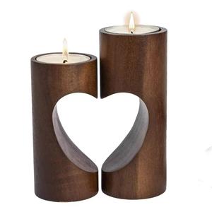 Regalos únicos Portavelas de madera en forma de corazón Base Centro de mesa de boda con grabado Corazón Portavelas - Product Image 5