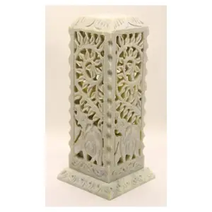 Handmade Pure Soapstone Incense Tower Natural Color Hand Carving Flower Design Worship Items Made In India In Best Price