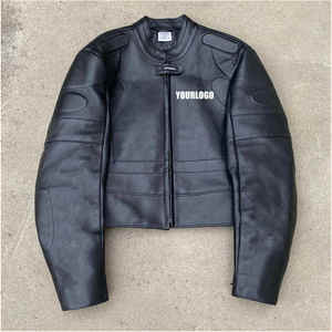 Veste en simili cuir PU style vintage pour hommes avec fermeture éclair épaisse et toile noire en hiver - Product Image 3