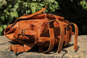 CLC hecho a mano grande Vintage marrón cuero genuino moda Unisex deporte Trekking Duffle mochila de viaje logotipo personalizado durante la noche - Product Image 5