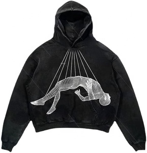 Custom Luxury Sun-Faded Acid Wash Hoodie 480GSM Heavyweight Fleece Distressed Edge Grinding Vintage Pullover style hoodies - Product Image 3