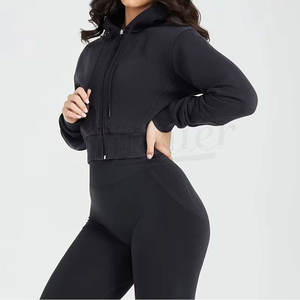 Printing Logo <b>Long</b> Sleeve Crop Hoodie Zipper Drawstring <b>Sweatshirts</b> Women Crop Top Hoodie - Product Image 5