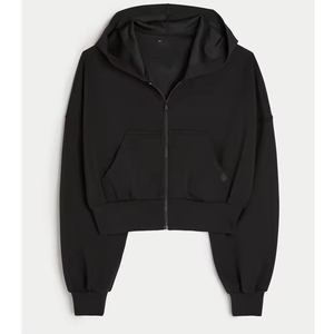 Sudadera con Capucha Corta de Manga Larga y Color Sólido para Mujer, Estilo con Cremallera, para Gimnasio y Fitness, Sudadera con Capucha Corta de Alta Calidad Más Vendida - Product Image 1