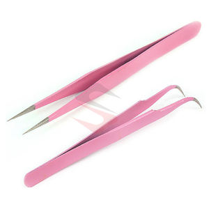 Pincettes d'extension de cils personnalisées avec Logo, couleur rose, ensemble de 2 pièces, vente en gros - Product Image 1
