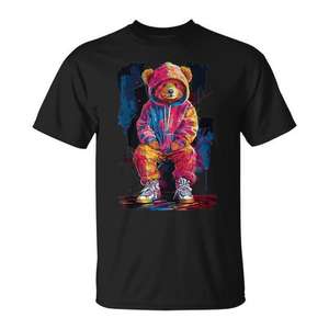 T-shirt hip hop colorata con orsetto di peluche per uomo, donna, bambino - Product Image 1