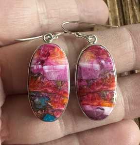 Boucles d'oreilles pendantes en argent sterling avec turquoise Kingman naturelle, pierres précieuses roses, orange et bleues, bijoux artisanaux, tendance pour femmes, pour les fêtes - Product Image 4