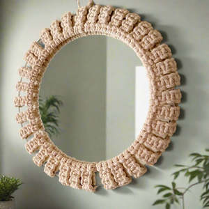 Espejo de Pared Redondo Estético Nórdico Grande de Macramé, Espejo Autoadhesivo para Dormitorio, Espejo de Pared para Sala de Estar, Novedad al por Mayor - Product Image 1