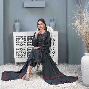 Vestido pakistaní de tres piezas para mujer, con bordado Tawakkal BELHA, largo hasta el suelo, cómodo, estilo indio Salwar Kameez, de viscosa. - Product Image 6