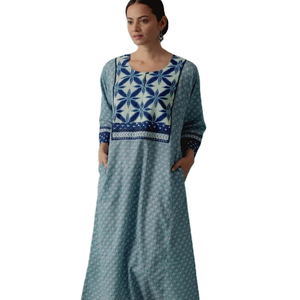 Summer Casual Wear Manches trois-quarts Col en O Fait à la main Longueur de plancher Long Imprimé Maxi - Product Image 1