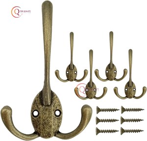 Vintage Brass Wall Mounted Hanging Holder Gold Color Home and Resorts Wall Decoration Double <b>Hooks</b> For Clothes Coat Hats <b>Hooks</b> - Product Image 1