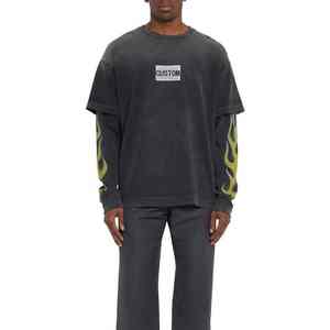 Camiseta de manga larga de doble capa informal de fabricantes personalizados para hombre, camisa de manga larga lavada vintage desgastada - Product Image 4