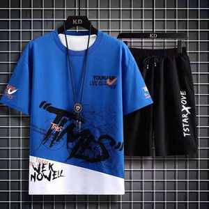 Ensemble T-shirt et short à manches courtes pour homme, vêtements d'été décontractés en coton respirant avec impression de streetwear - Product Image 1