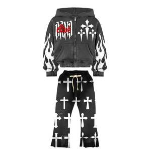 Sudadera con capucha de diseño de impresión de llama personalizada de alta calidad con cremallera Conjunto de chándal de alta calidad Todo personalizado según su demanda - Product Image 2