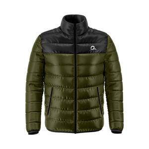 Blouson matelassé vert en toile pour homme, col rond, coupe-vent, rembourrage en coton, manteau d'hiver décontracté, fermeture éclair, couleur unie - Product Image 3