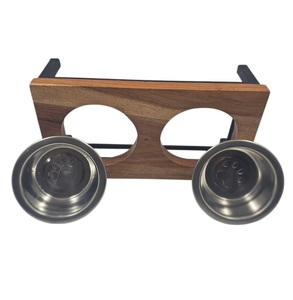 Support pour gamelle à chien en bois massif avec bols en acier inoxydable de qualité alimentaire - Product Image 2