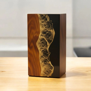 Handmade Wood & Gold Resin Urn <b>Box</b> Black Epoxy Cremation Urn Unique Wooden Funeral <b>Box</b> for Human Ashes <b>Memorial</b> <b>Keepsake</b> Urn - Product Image 2
