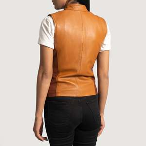 Chaleco Largo de Cuero Genuino Bordado Westina para Mujer, Relleno de Algodón Tejido, Decoración de Piel, Abotonado - Product Image 6