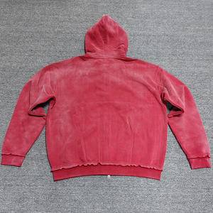 Fabricant vente en gros de haute qualité fermeture éclair Vintage soleil fané trou Streetwear sweat à capuche Stone Acid Wash Distressed Hoodie - Product Image 2