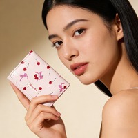 Dompet Kulit PU Motif Pita Ceri Lucu, Dompet Lipat Tiga Estetika Coquette Mewah, Tempat Kartu Kecil untuk Wanita Grosir
