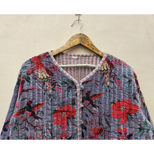 Handmade Vintage Indian Cotton Velvet Quilted <b>Jacket</b> <b>Women</b> Printed Finished Breathable Winter Soft Comfortable Durable Relaxed - Product Image 4