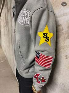 Sweat à capuche en molleton respirant écologique pour homme avec fermeture éclair, imprimé DTG personnalisé, lavage à l'acide, streetwear, strass brodés - Product Image 4